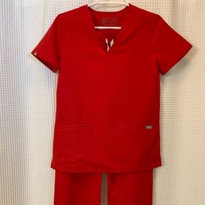XS Figs pop red scrub set